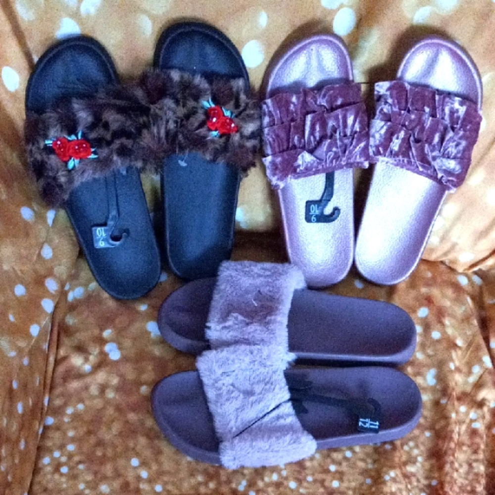NEW & never-worn. 3 pairs! Women's stylish slide sandals.. 2/9-10 & 1/11-12